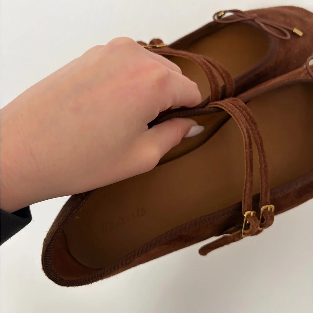 Madewell Brown Suede Flats with Bow Detail - Picture 4 of 4